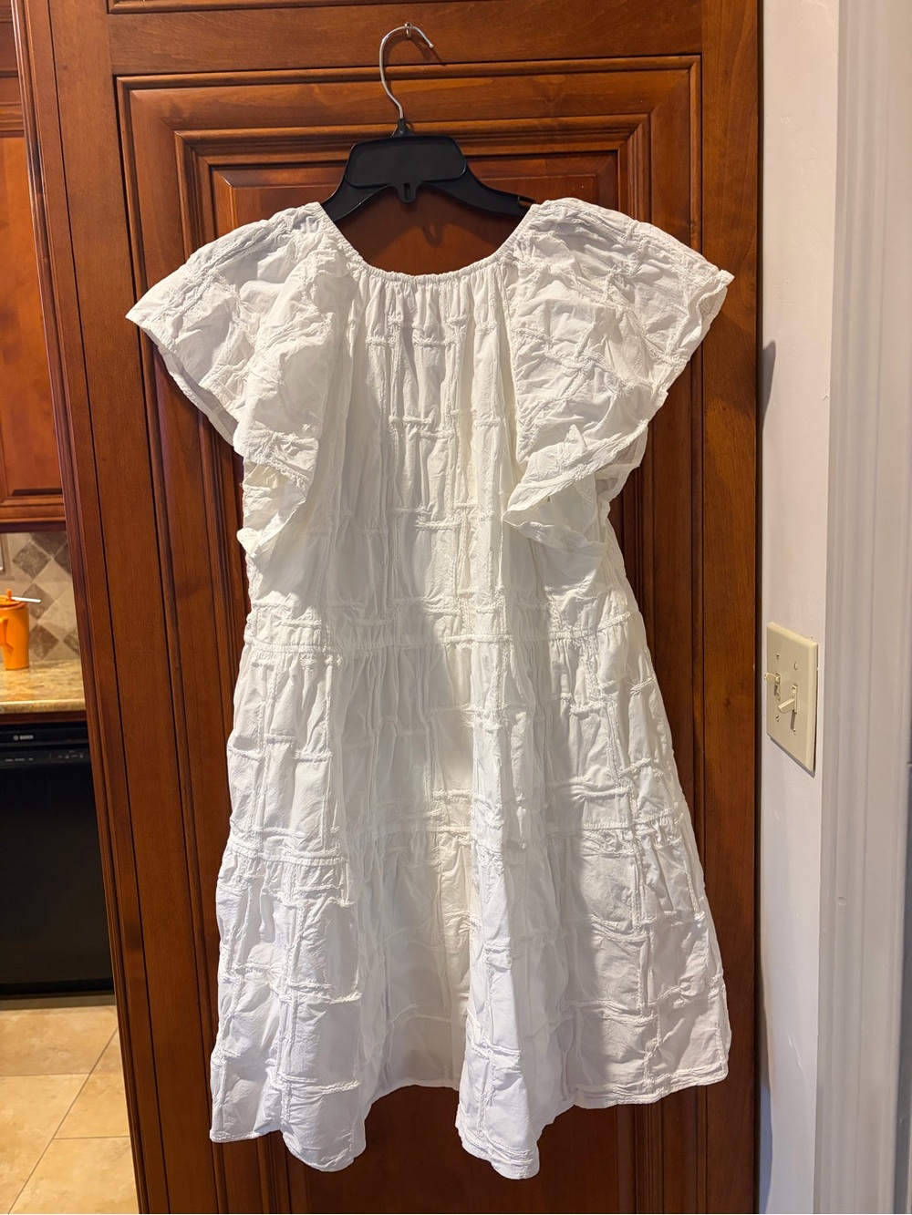White Ruffle Sleeve Cotton Dress